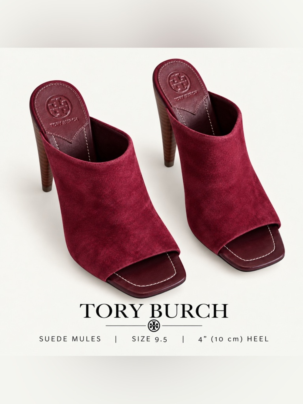 Tory Burch Raya Burgundy Suede High-Heel Mule Sandals US 9.5